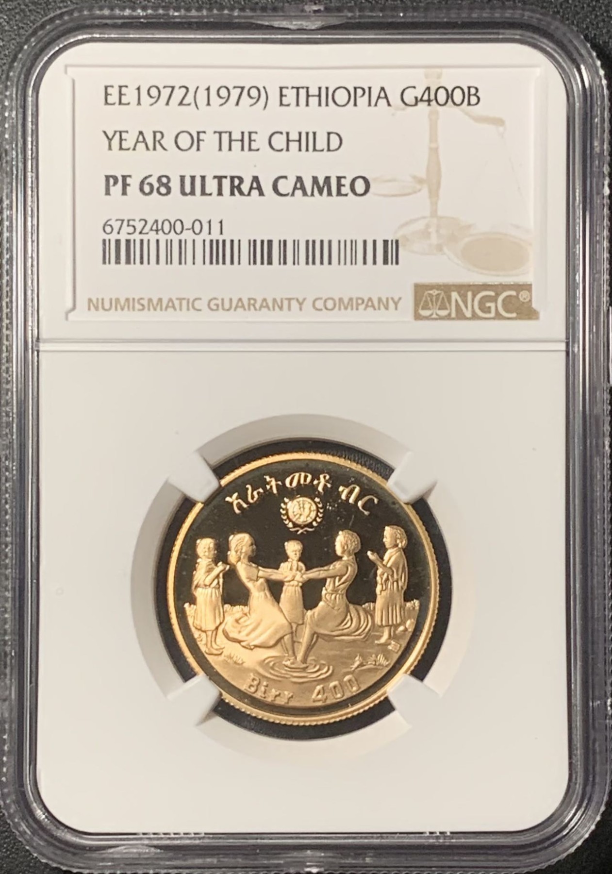 紫瑗钱币——第317期拍卖 埃塞俄比亚 1979年 国际儿童年 400比尔 17.17克 金币 NGC PR68 UC