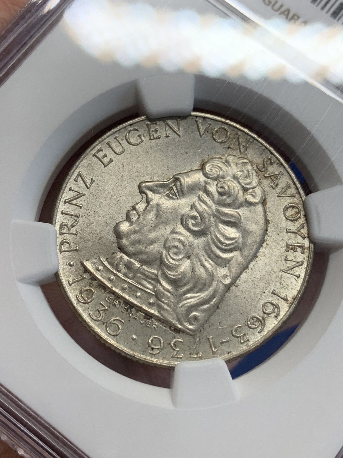 《竞宝斋》第207场-周日，周一 2场 (全场包邮) NGC-MS64 奥地利 1936年 欧根亲王 2先令 银币