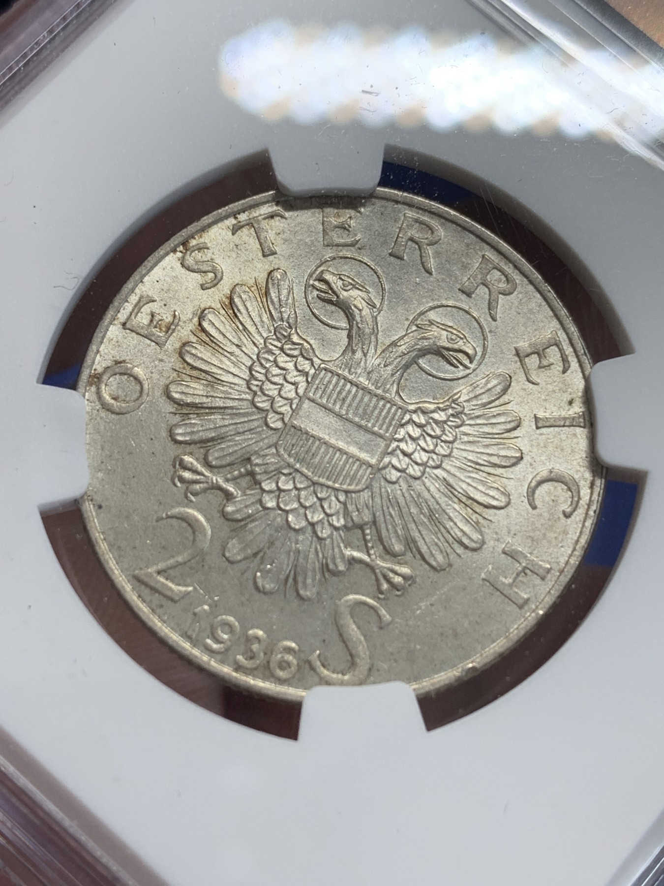 《竞宝斋》第207场-周日，周一 2场 (全场包邮) NGC-MS64 奥地利 1936年 欧根亲王 2先令 银币