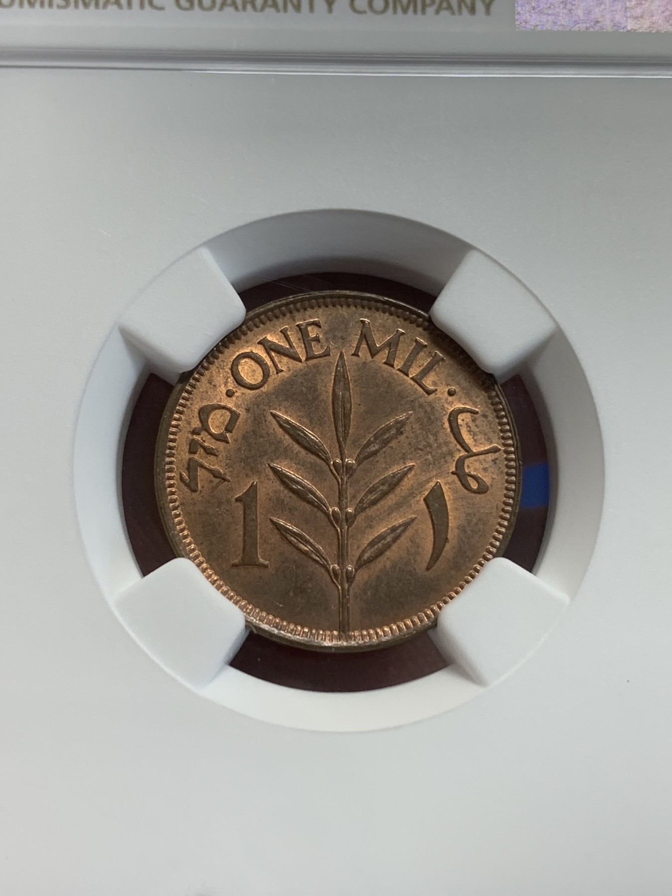 《竞宝斋》第207场-周日，周一 2场 (全场包邮) NGC-MS64 巴勒斯坦1927年 1MIL（1米尔）铜币，高分好品少见品种