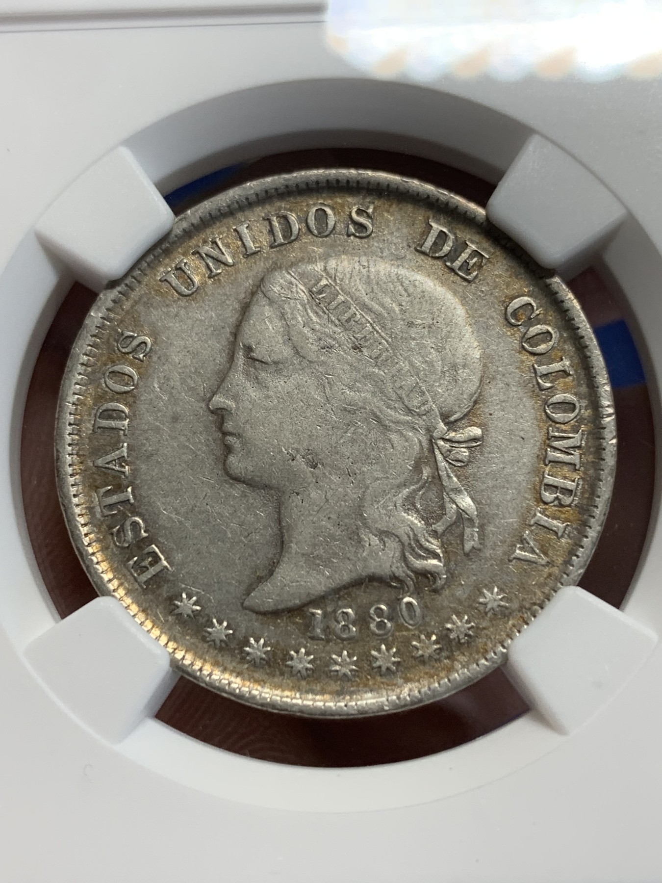 《竞宝斋》第207场-周日，周一 2场 (全场包邮) NGC XF45 1880年哥伦比亚50分银币 少见的品种有分不易