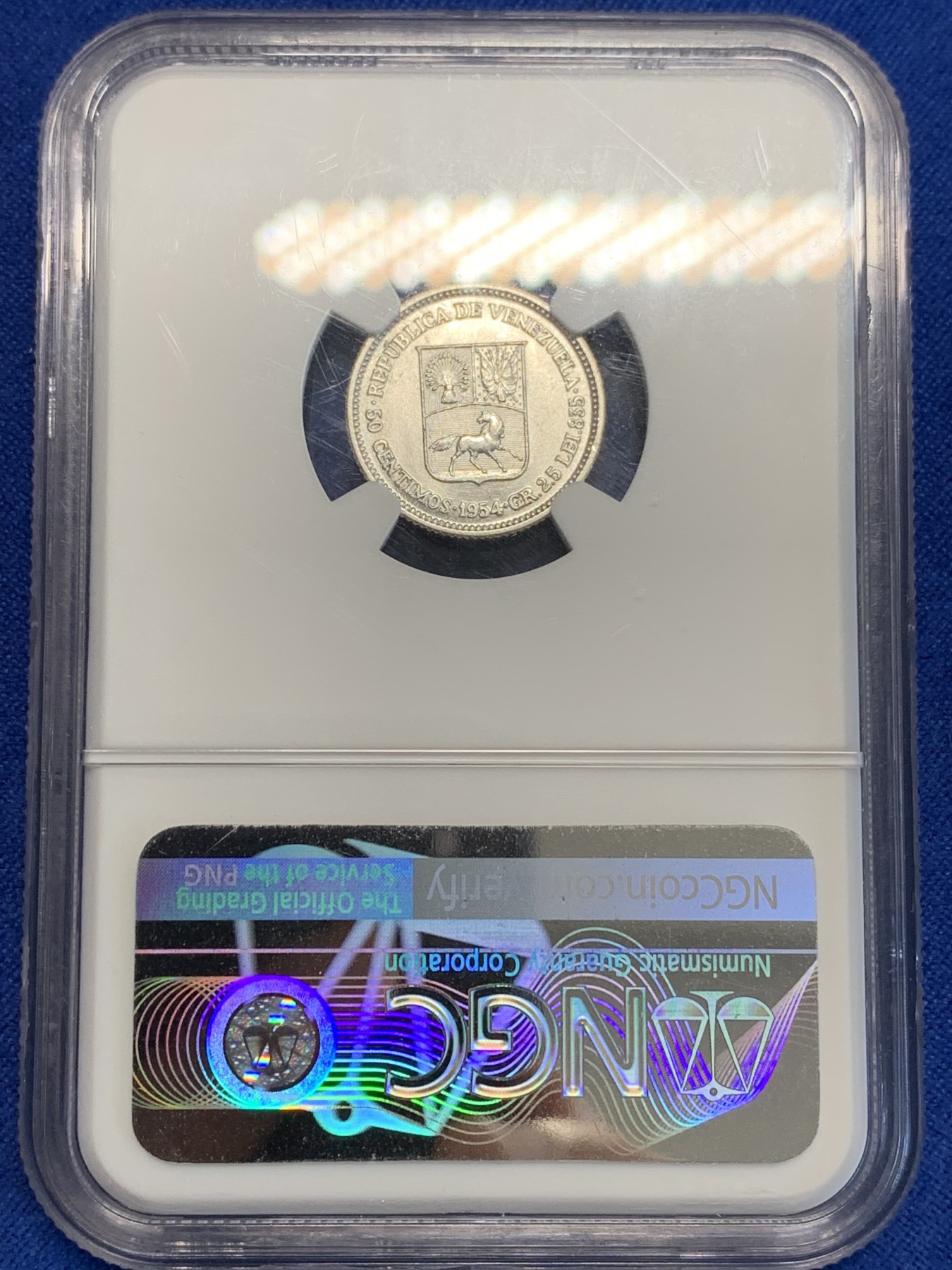 《竞宝斋》第207场-周日，周一 2场 (全场包邮) NGC-MS64 委内瑞拉 1954年 50分 银币