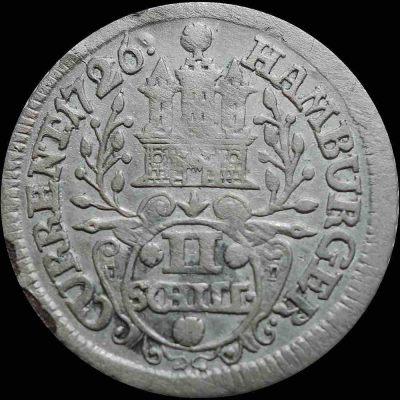 P coin换藏 - 1726年德国汉堡2先令银币