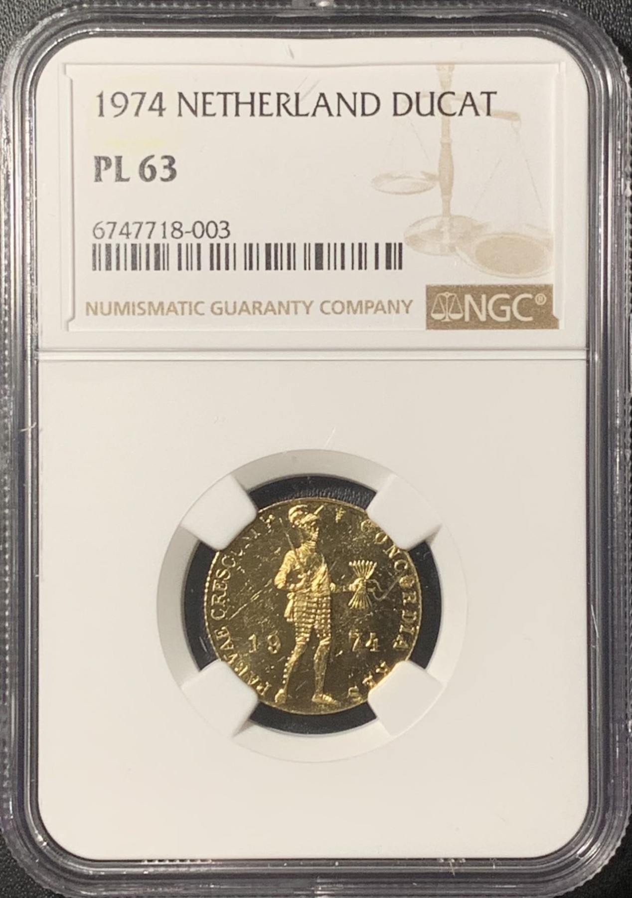 紫瑗钱币——第317期拍卖 荷兰 1974年 武士 1杜卡特 金币 NGC PL63