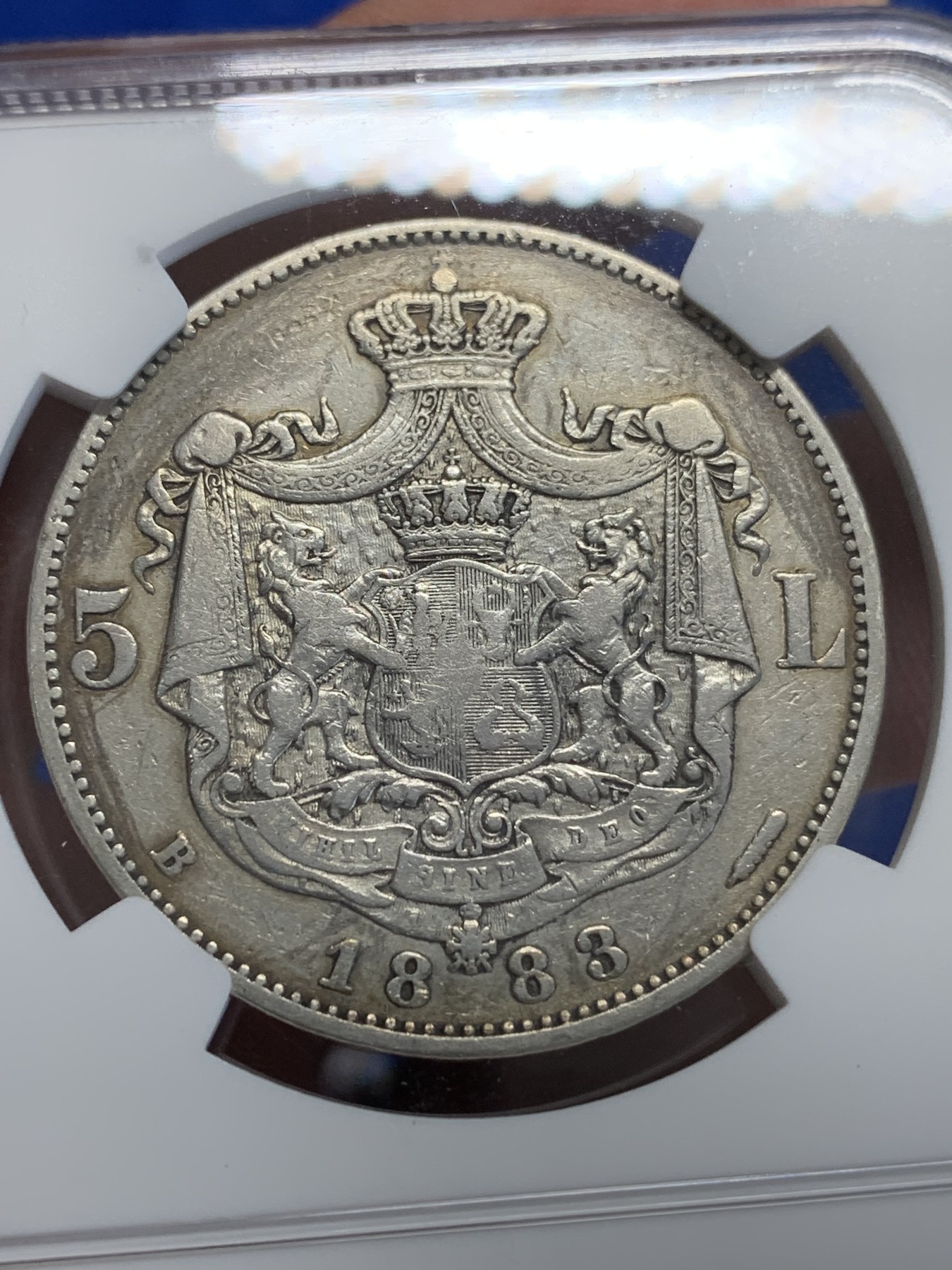 《竞宝斋》第207场-周日，周一 2场 (全场包邮) NGC fine details 罗马尼亚1883年卡罗尔一世5lei稀少款银币