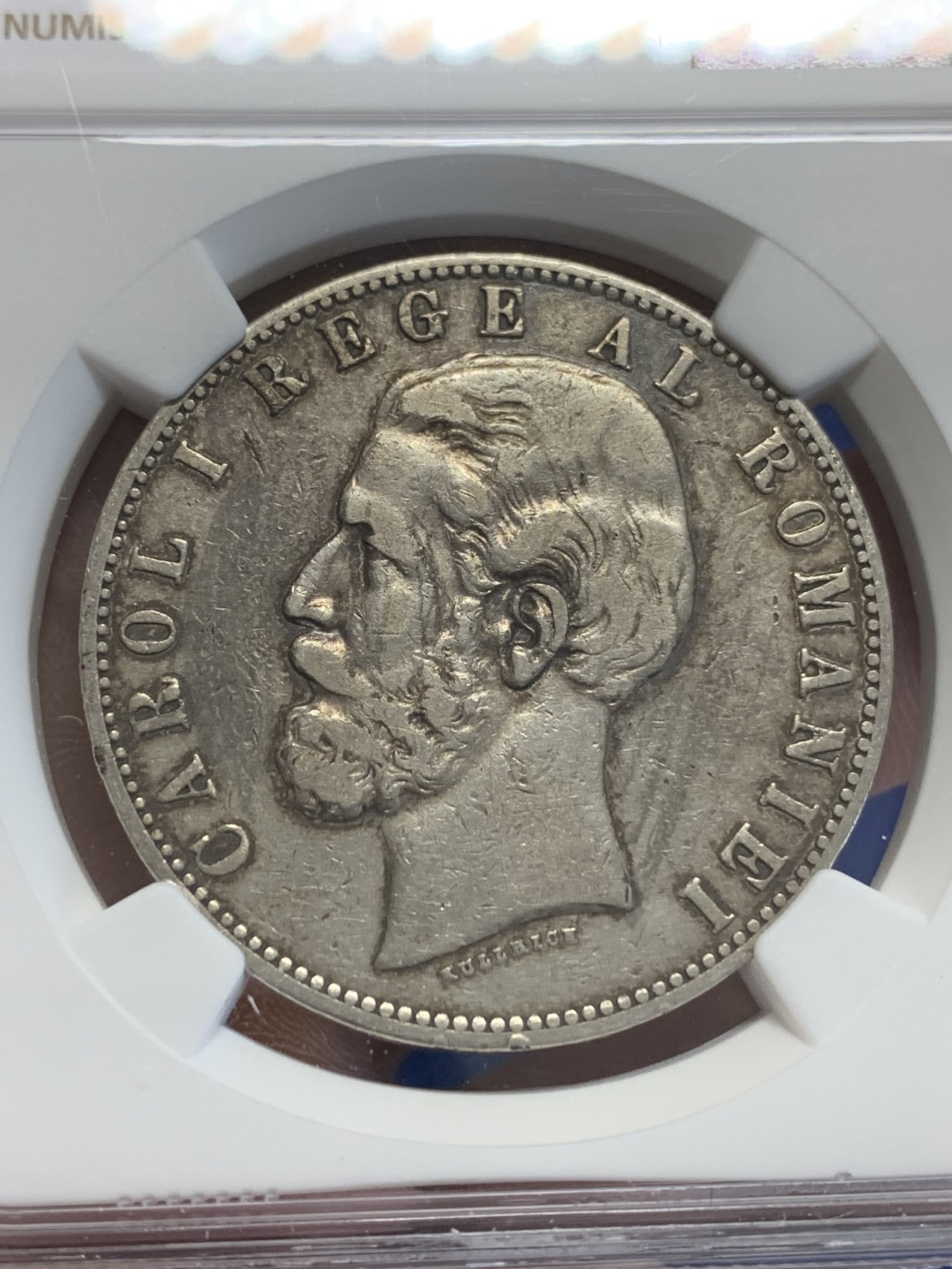 《竞宝斋》第207场-周日，周一 2场 (全场包邮) NGC fine details 罗马尼亚1883年卡罗尔一世5lei稀少款银币