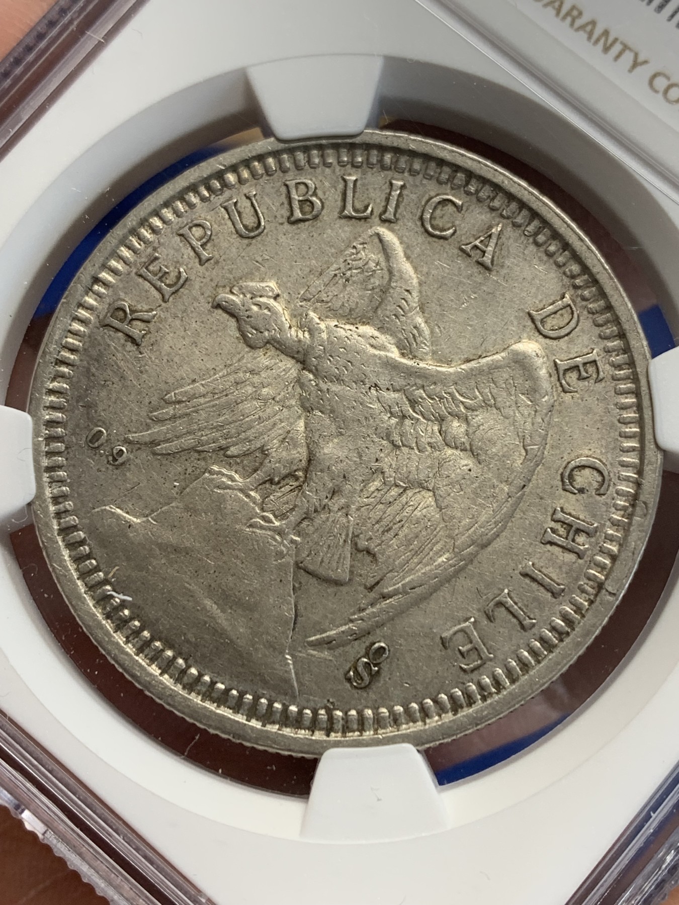 《竞宝斋》第207场-周日，周一 2场 (全场包邮) NGC AUD  1927  智利秃鹫5比索银币 比较少见南美大银