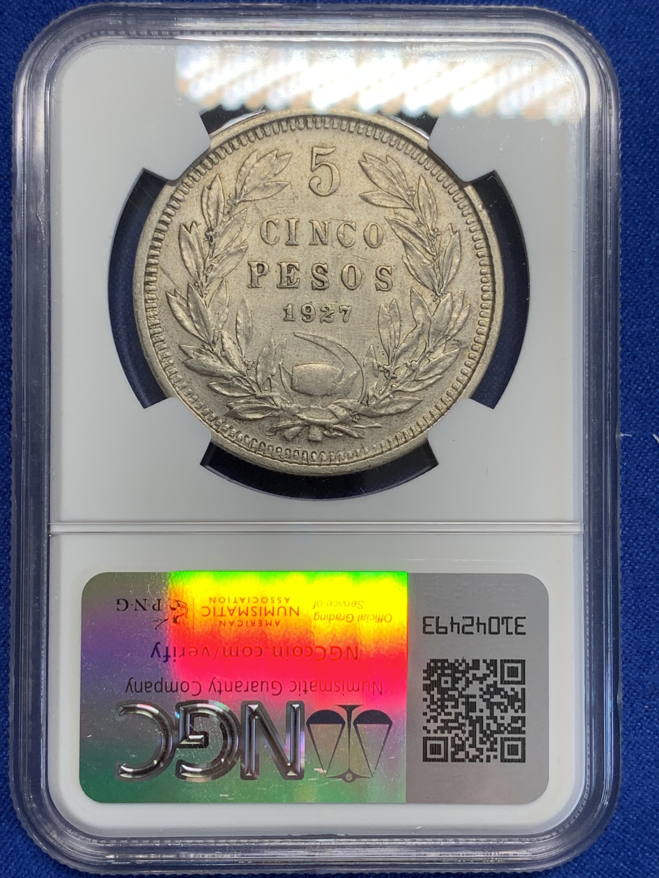 《竞宝斋》第207场-周日，周一 2场 (全场包邮) NGC AUD  1927  智利秃鹫5比索银币 比较少见南美大银