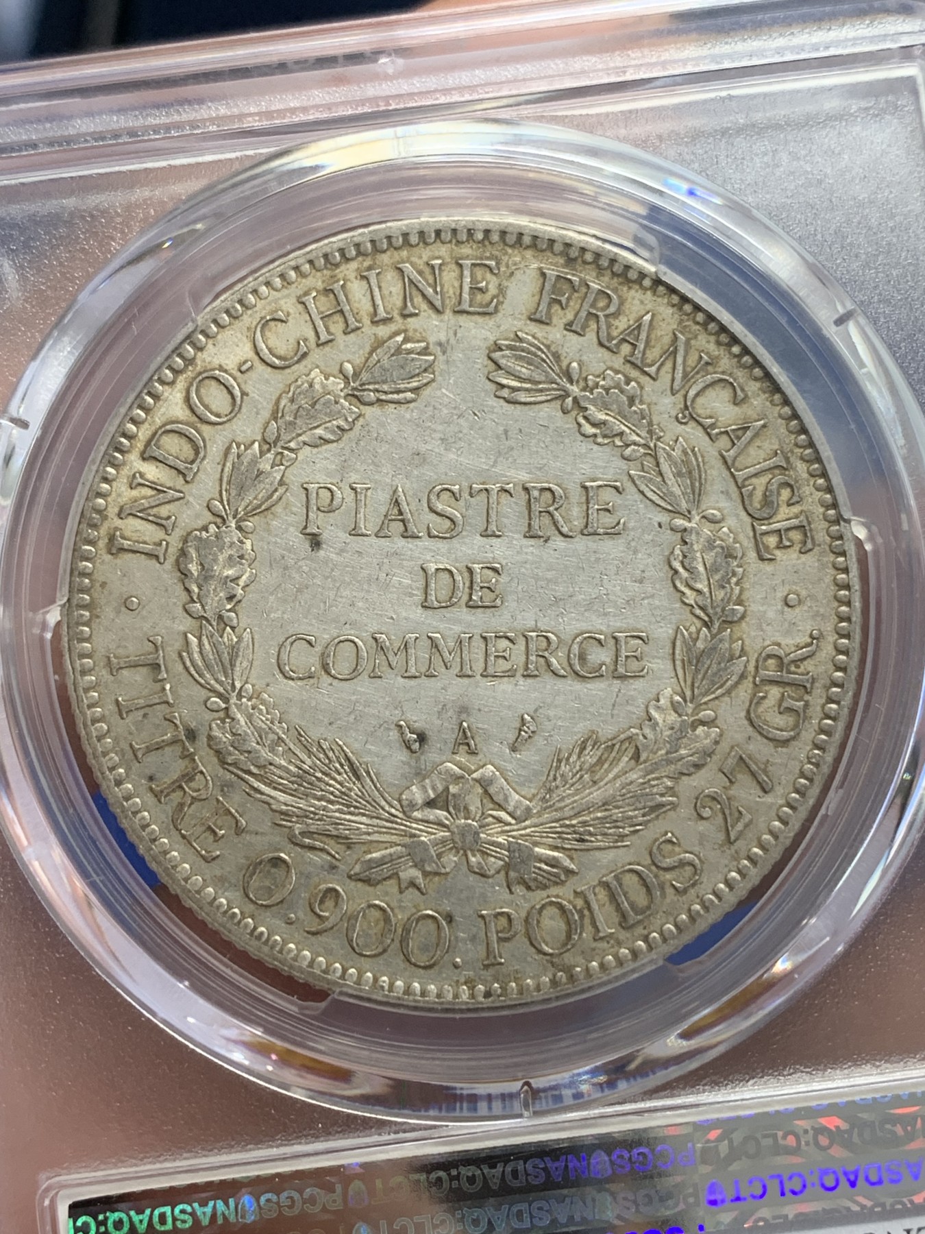 《竞宝斋》第207场-周日，周一 2场 (全场包邮) PCGS-AU 法属印支1924年坐洋银币，原味老包浆