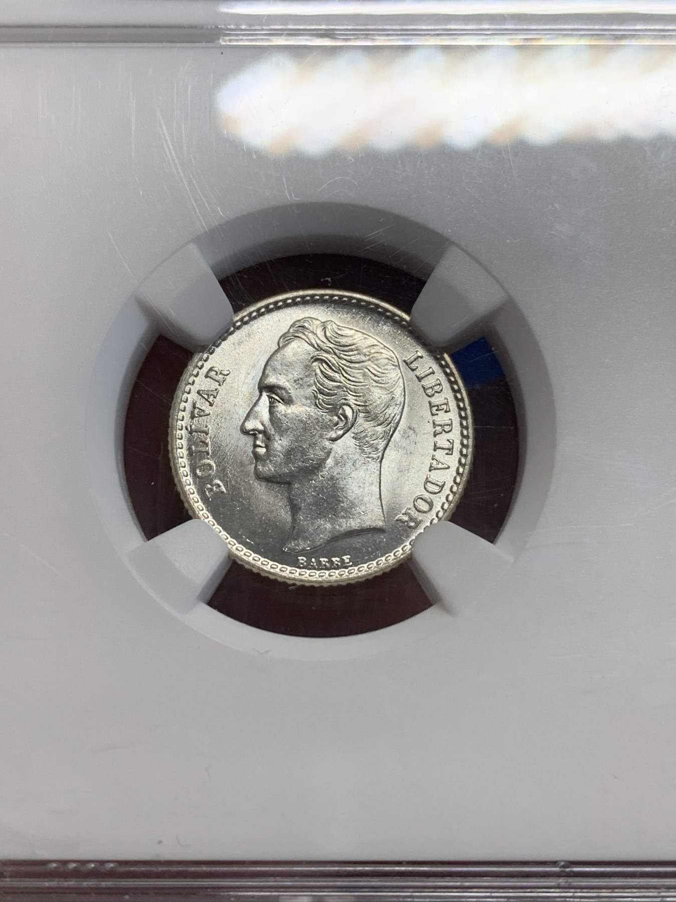 《竞宝斋》第207场-周日，周一 2场 (全场包邮) NGC-MS64 委内瑞拉 1954年 50分 银币