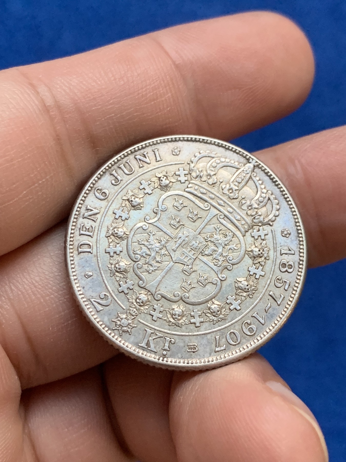 《竞宝斋》第207场-周日，周一 2场 (全场包邮) 瑞典1907年奥斯卡二世和索菲亚金婚2克朗银币