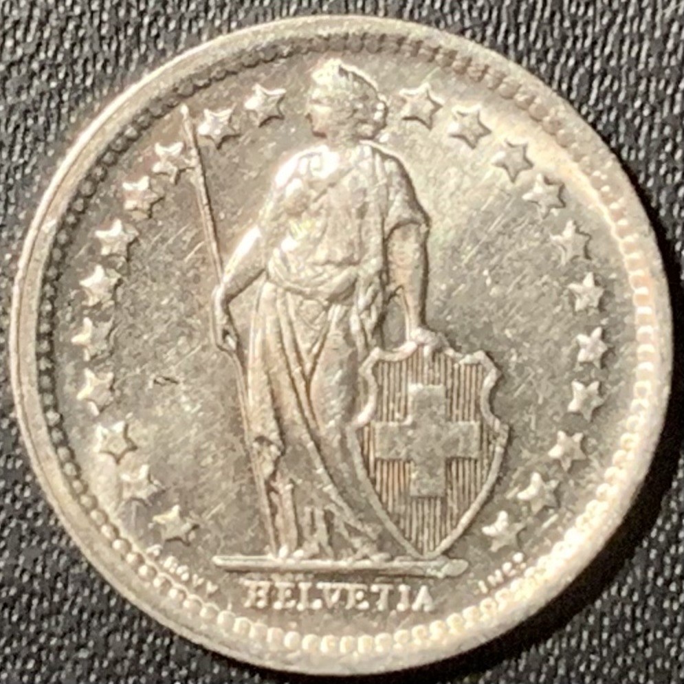 紫瑗钱币——第319期拍卖 瑞士 1967年 赫尔维蒂亚 1/2法郎 2.5克 0.835银 UNC