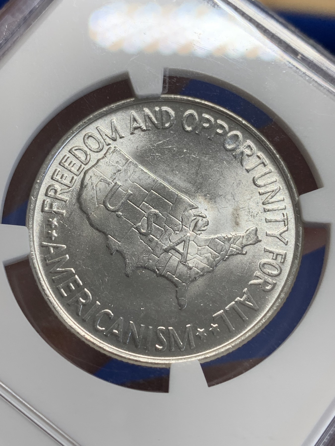 《竞宝斋》第207场-周日，周一 2场 (全场包邮) NGC MS63 美国1952年乔治华盛顿地图半美元银币