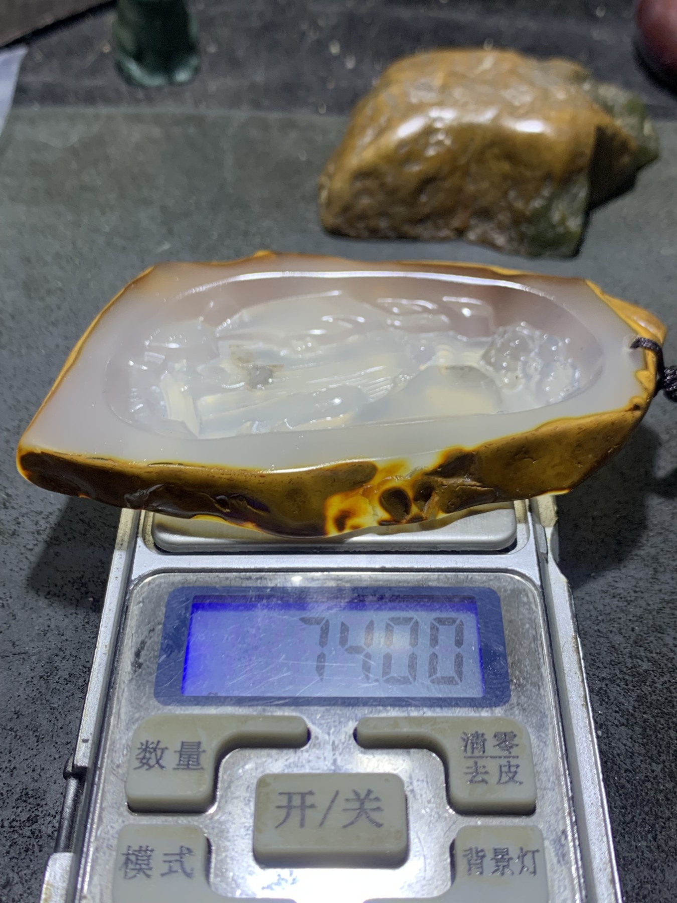 重器天然马达加斯加原皮玛瑙雕刻高山流水遇知音牌子一块