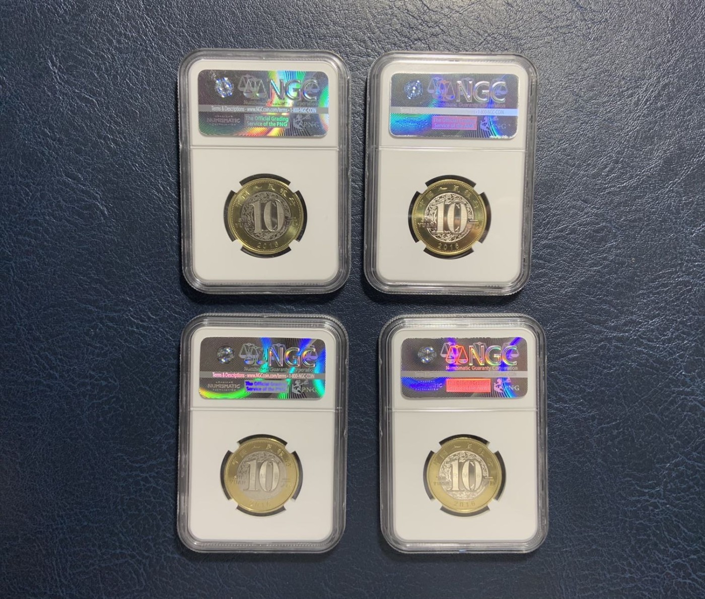 收藏联盟Quantum Auction 第297期拍卖  中国人民银行2016年10元猴年纪念币4枚 NGC PL69 首发标 4张不同标签