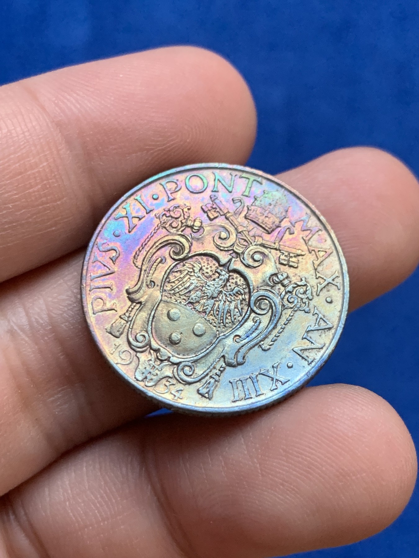 《竞宝斋》第207场-周日，周一 2场 (全场包邮) 意大利梵蒂冈1934年圣女抱婴1里拉五彩镍币