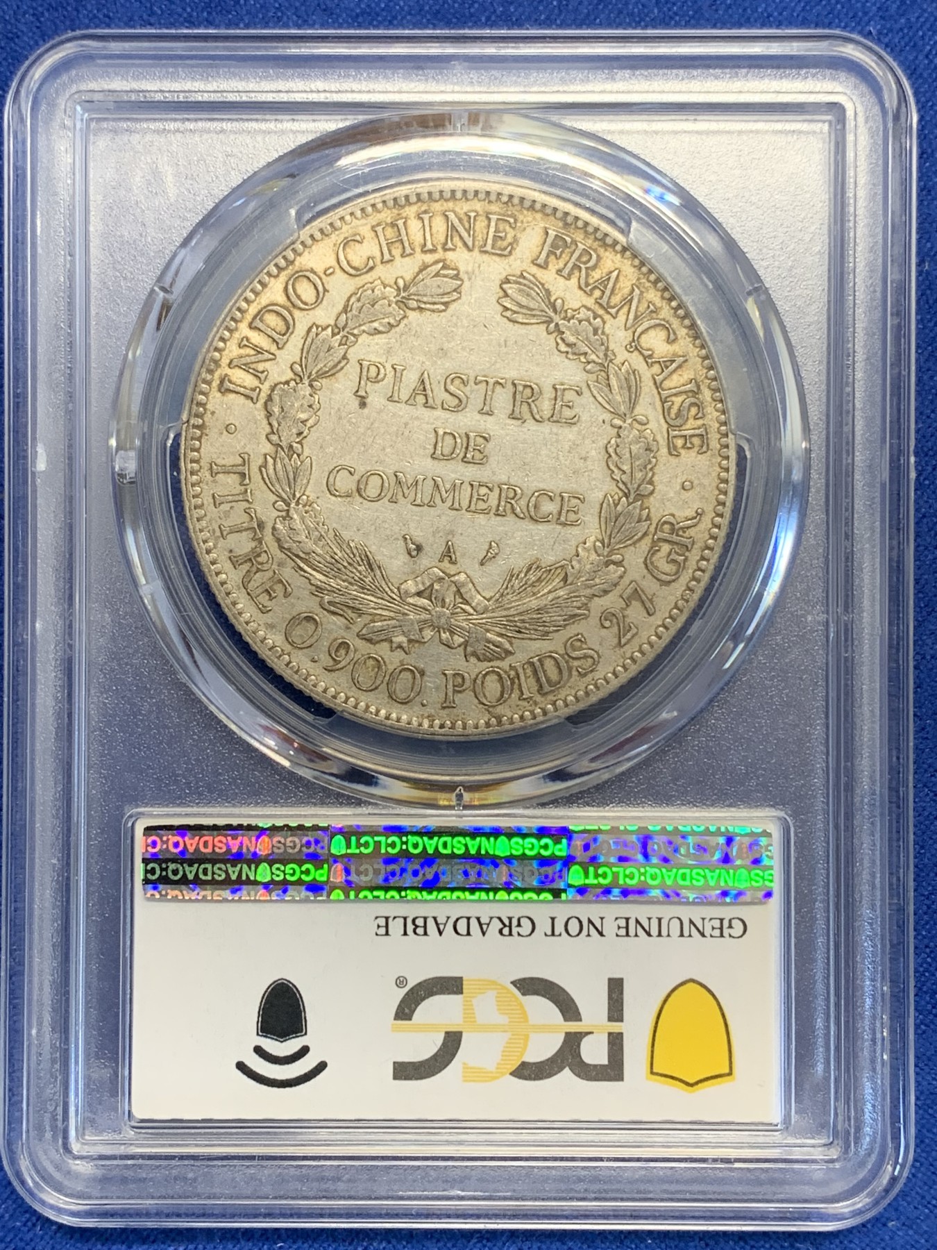 《竞宝斋》第207场-周日，周一 2场 (全场包邮) PCGS-AU 法属印支1924年坐洋银币，原味老包浆