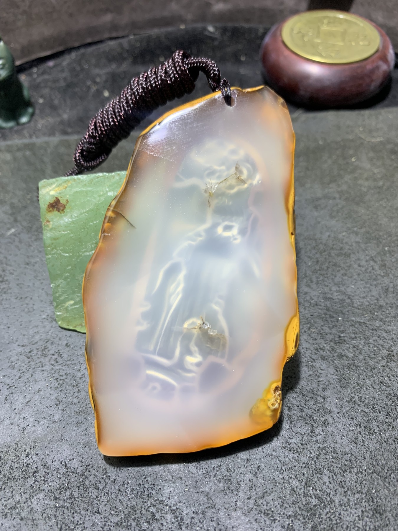 重器天然马达加斯加原皮玛瑙雕刻高山流水遇知音牌子一块