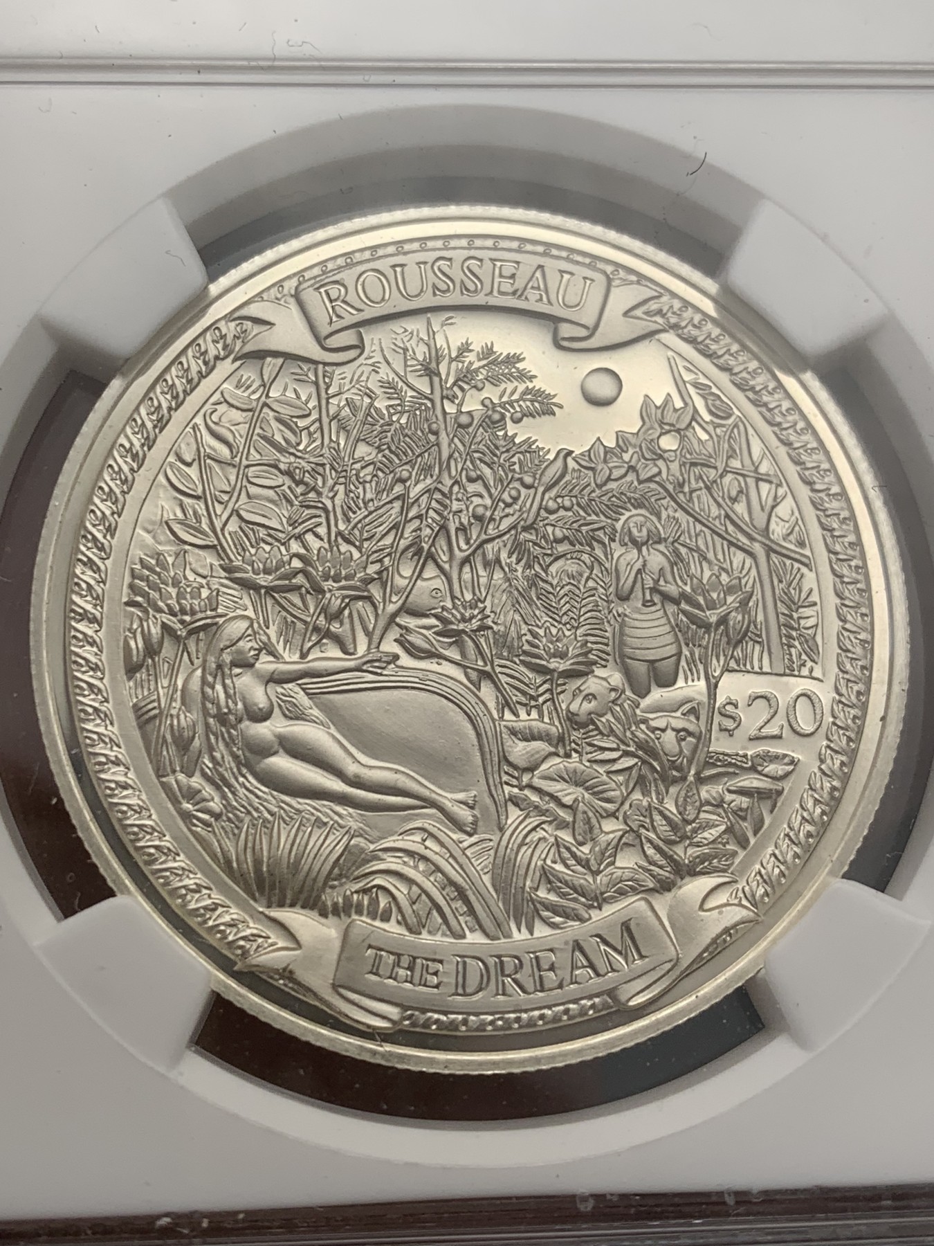 《竞宝斋》第207场-周日，周一 2场 (全场包邮) NGC PF68UC 2000年英属维京群岛名画系列之 亨利·卢梭—梦境20$银币 首见。