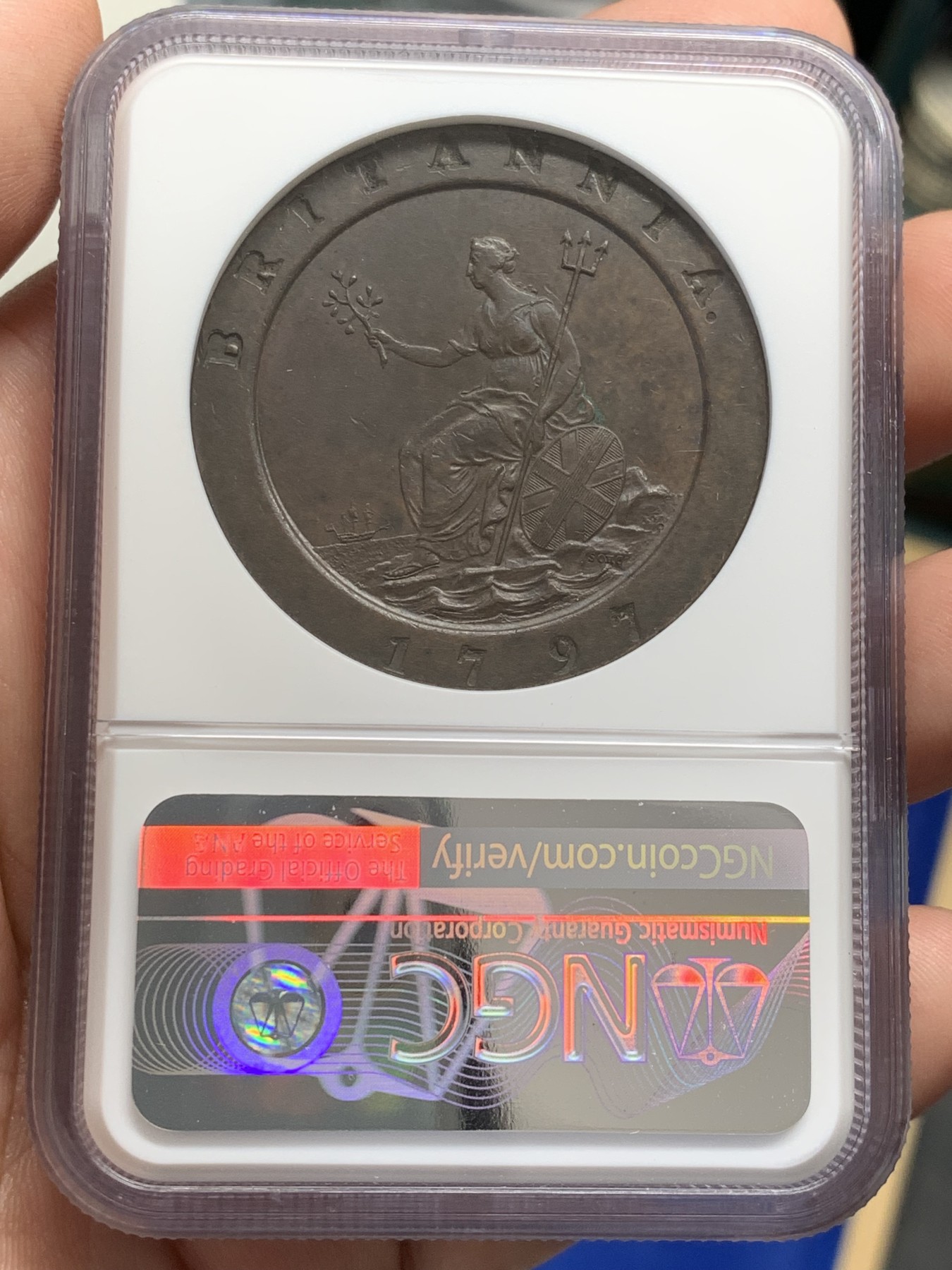 《竞宝斋》第207场-周日，周一 2场 (全场包邮) NGC AU58 英国 1797 车轮2便士大铜币 63分的日本刚成交1.1W 58分性价比高