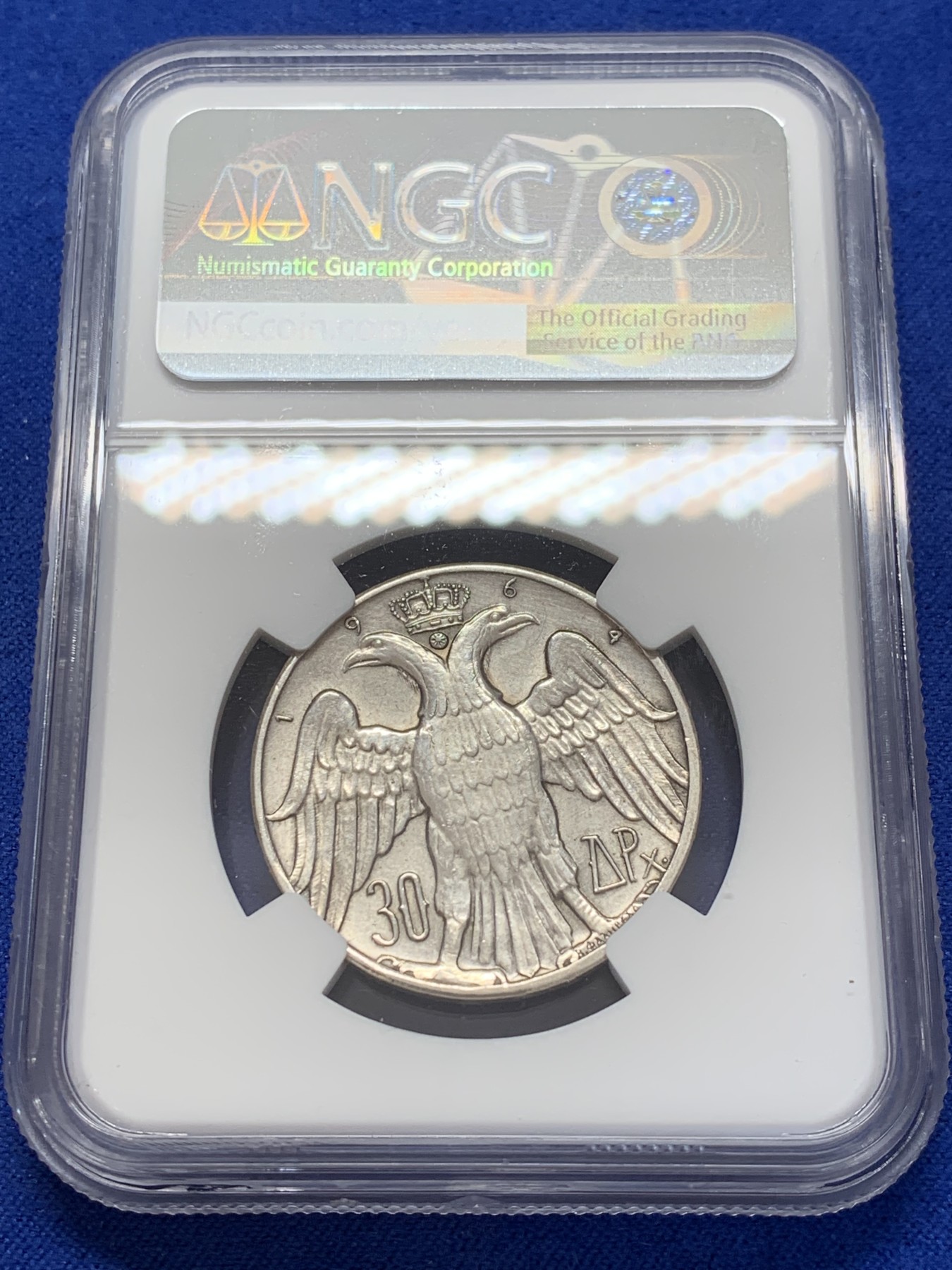 《竞宝斋》第207场-周日，周一 2场 (全场包邮) NGC AUD 希腊1964年30德拉克马银币 康斯但丁、玛丽安妮新婚纪念30德拉克马银币