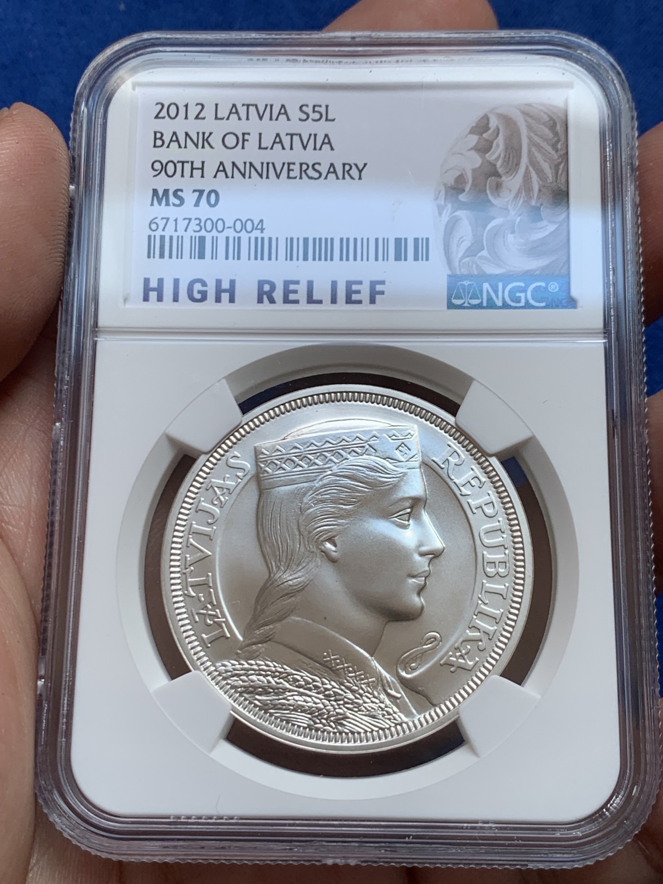 《竞宝斋》第207场-周日，周一 2场 (全场包邮) NGC MS70 拉脱维亚2012年5拉特谷物女神银币，完美70分
