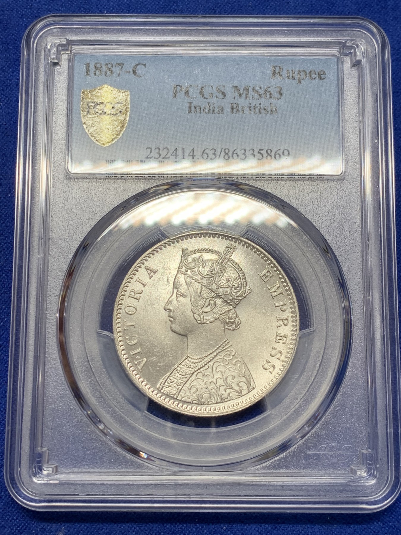 《竞宝斋》第207场-周日，周一 2场 (全场包邮) PCGS-MS63 英属印度1887年维多利亚1卢比银币