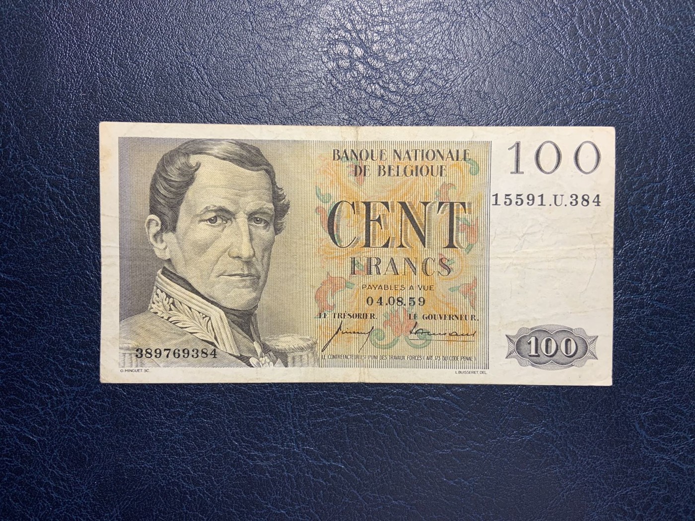 收藏联盟Quantum Auction 第297期拍卖  比利时1959年100法郎 品相如图 比利时开国君主 利奥波德一世
