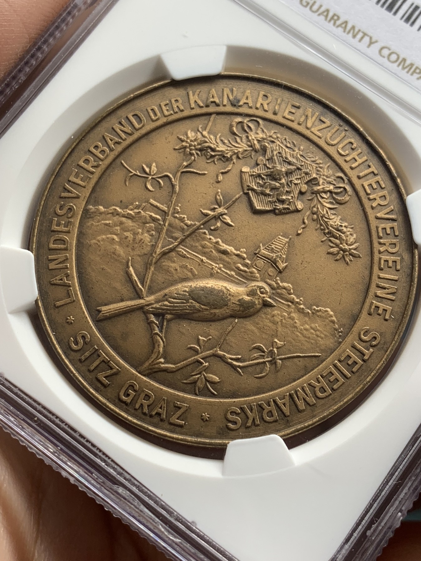 《竞宝斋》第207场-周日，周一 2场 (全场包邮) NGC MS63BN 19世纪奥地利飞鸟协会纪念铜章 少见品种 画面细腻形象