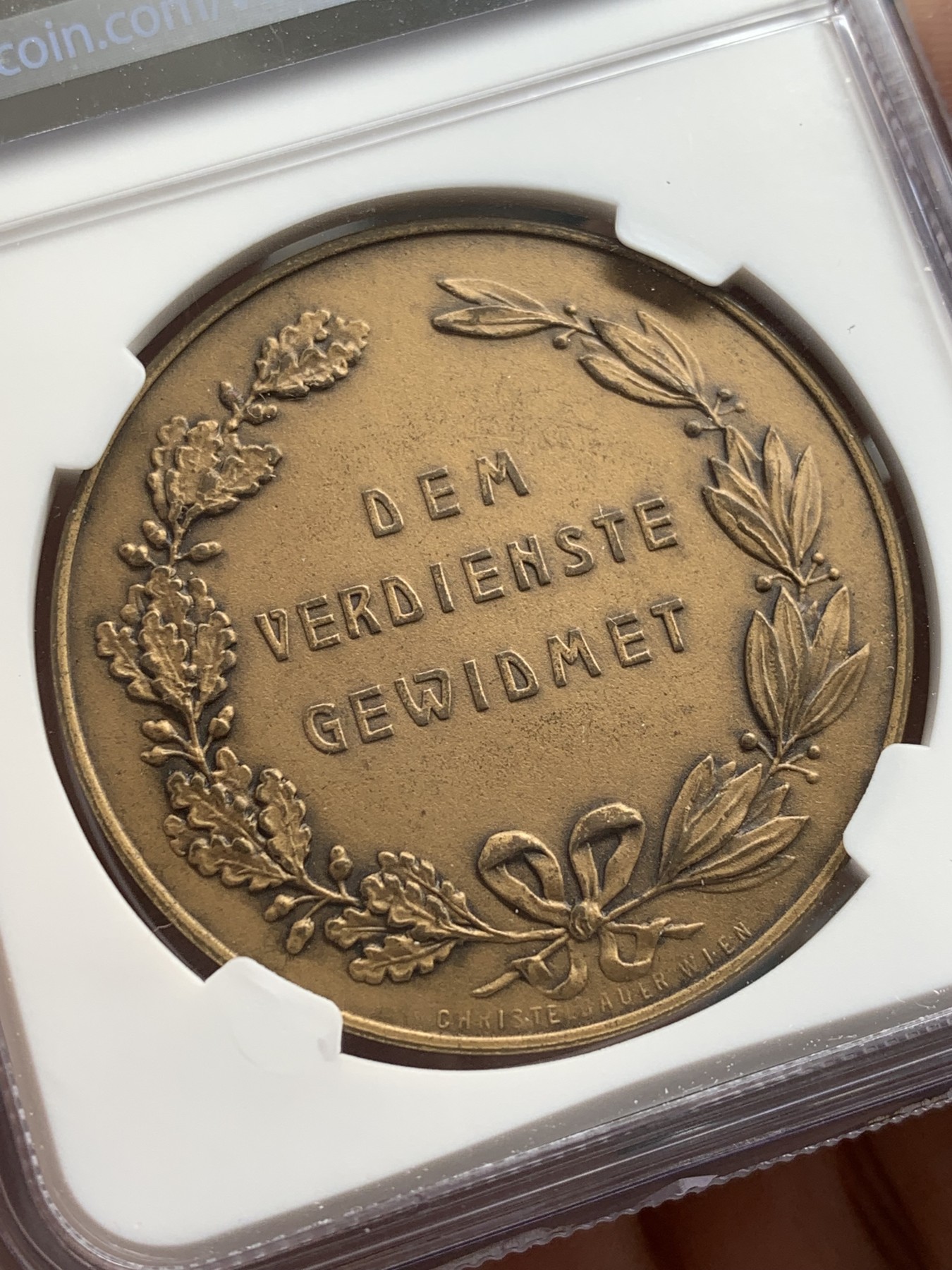 《竞宝斋》第207场-周日，周一 2场 (全场包邮) NGC MS63BN 19世纪奥地利飞鸟协会纪念铜章 少见品种 画面细腻形象