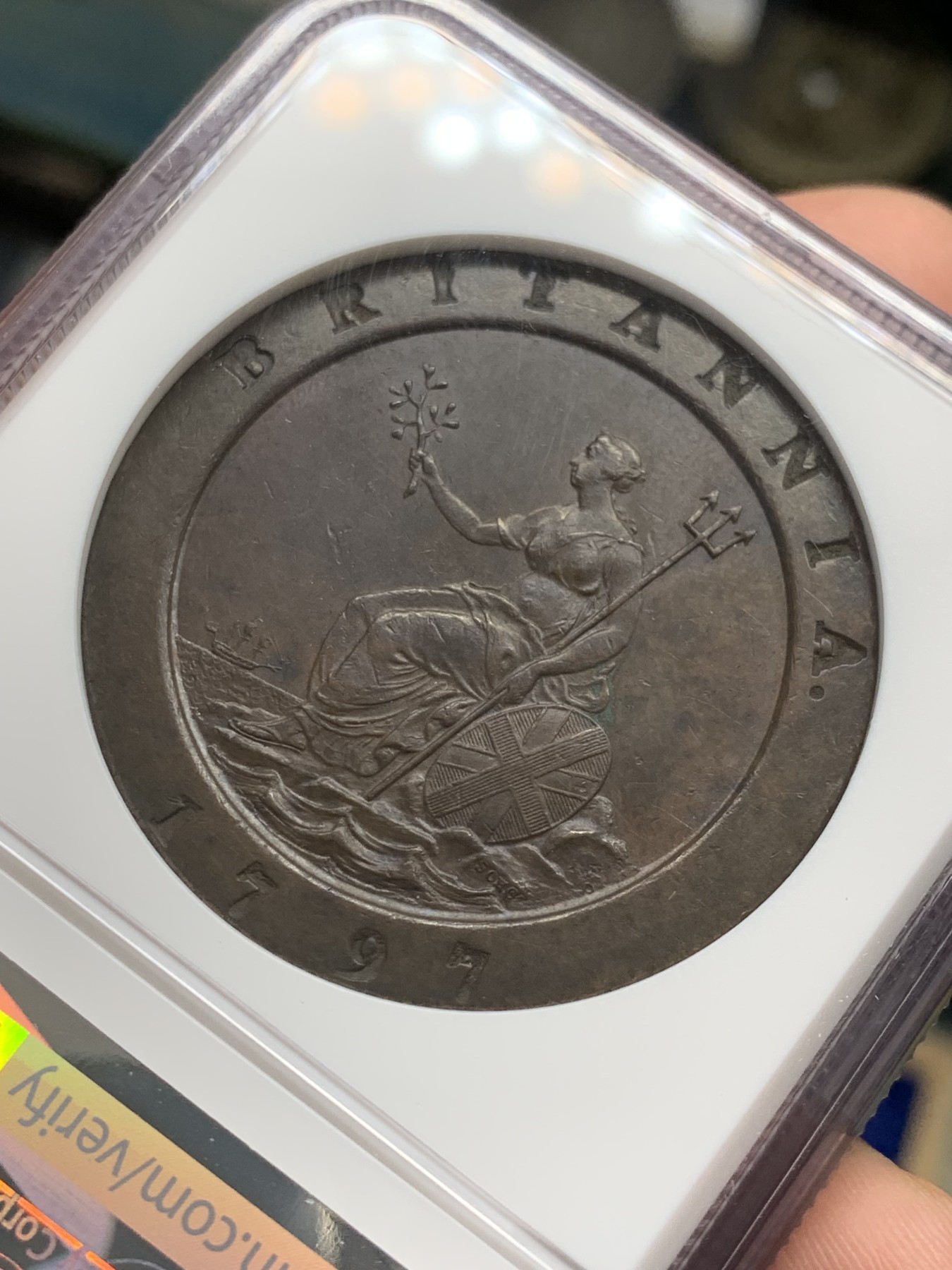 《竞宝斋》第207场-周日，周一 2场 (全场包邮) NGC AU58 英国 1797 车轮2便士大铜币 63分的日本刚成交1.1W 58分性价比高