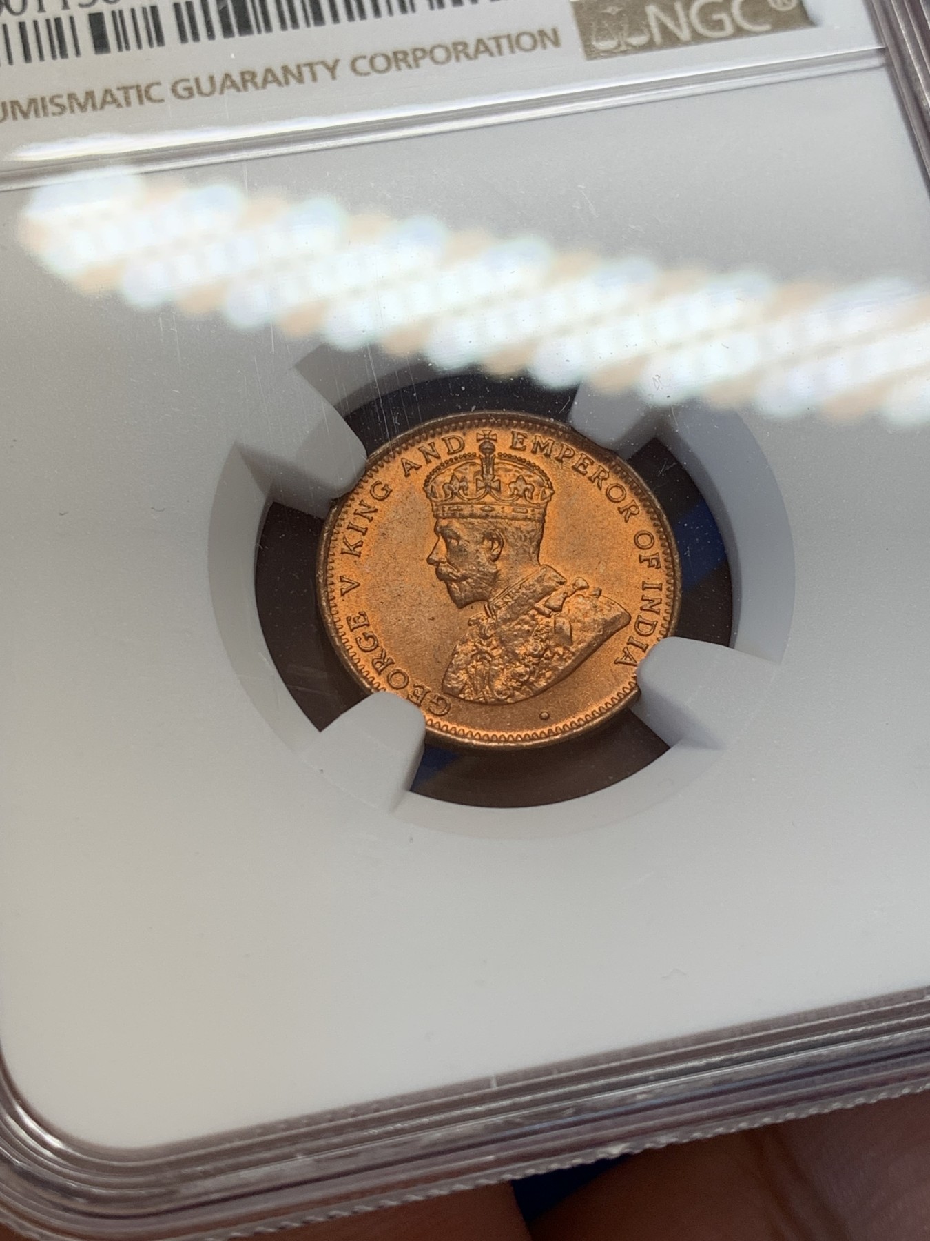 《竞宝斋》第207场-周日，周一 2场 (全场包邮) NGC-MS65RD 英属锡兰 1926年 1/2分铜币 乔治五世 原红铜光 极品品相