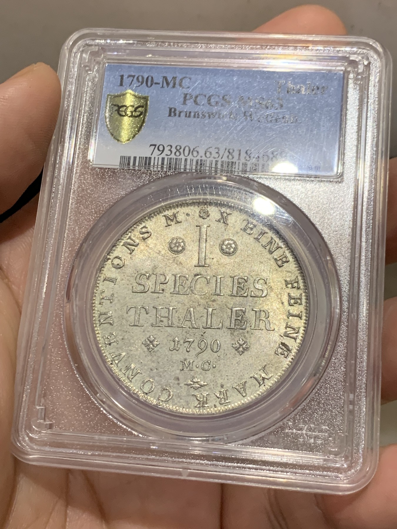 《竞宝斋》第207场-周日，周一 2场 (全场包邮) PCGS MS63冠军分德国神罗 1790MC 布伦瑞克-狼堡纹章 泰勒