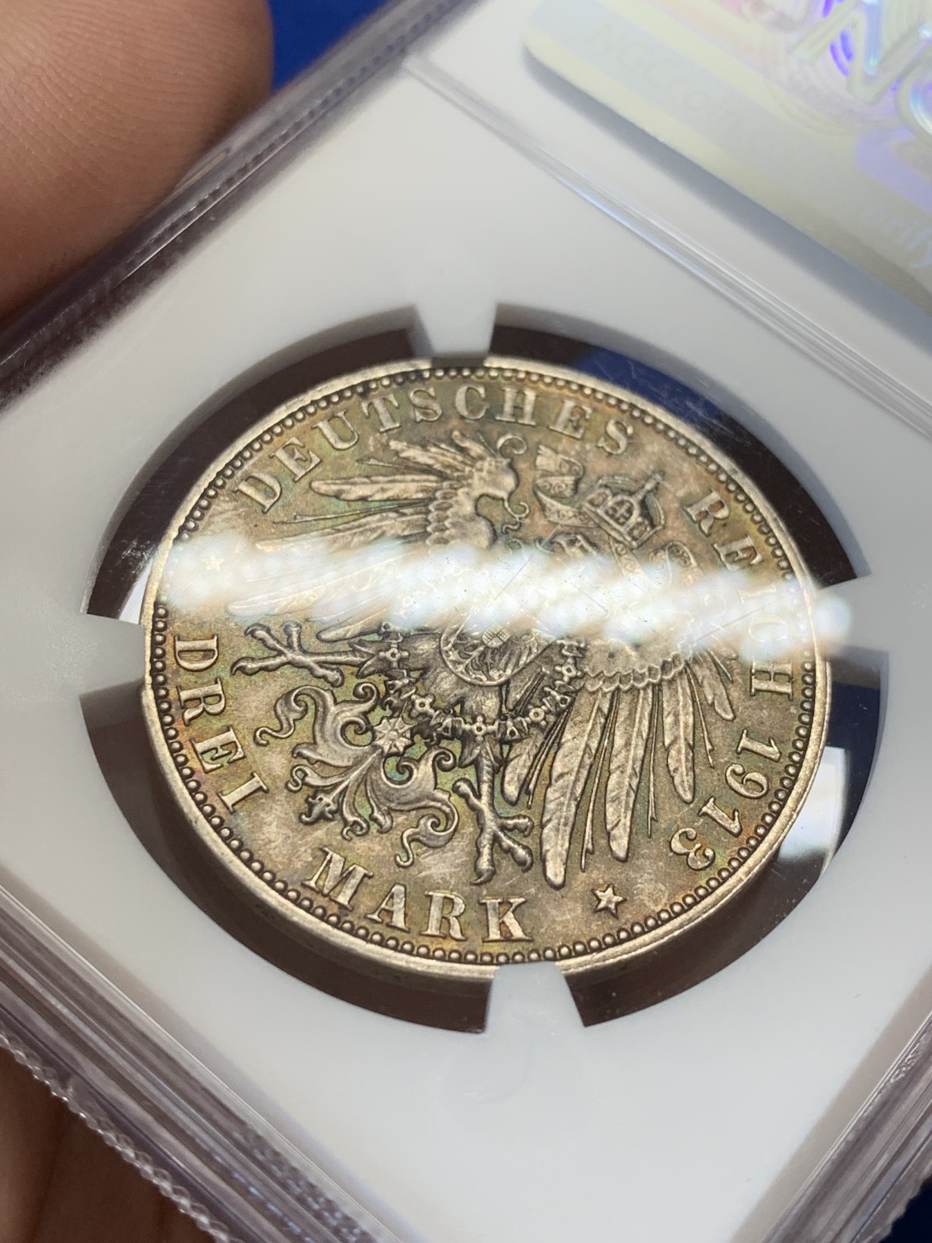 《竞宝斋》第207场-周日，周一 2场 (全场包邮) NGC-MS63 德国1913年萨克森莱比锡战役建功碑3马克银币