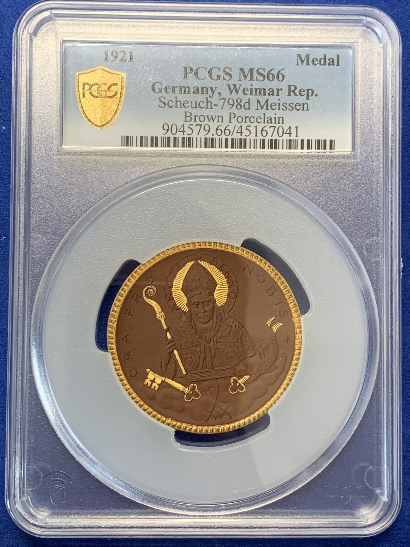 《竞宝斋》第207场-周日，周一 2场 (全场包邮) PCGS MS66 德国1921魏玛教区主教点金陶瓷币 唯一冠军分 大盒