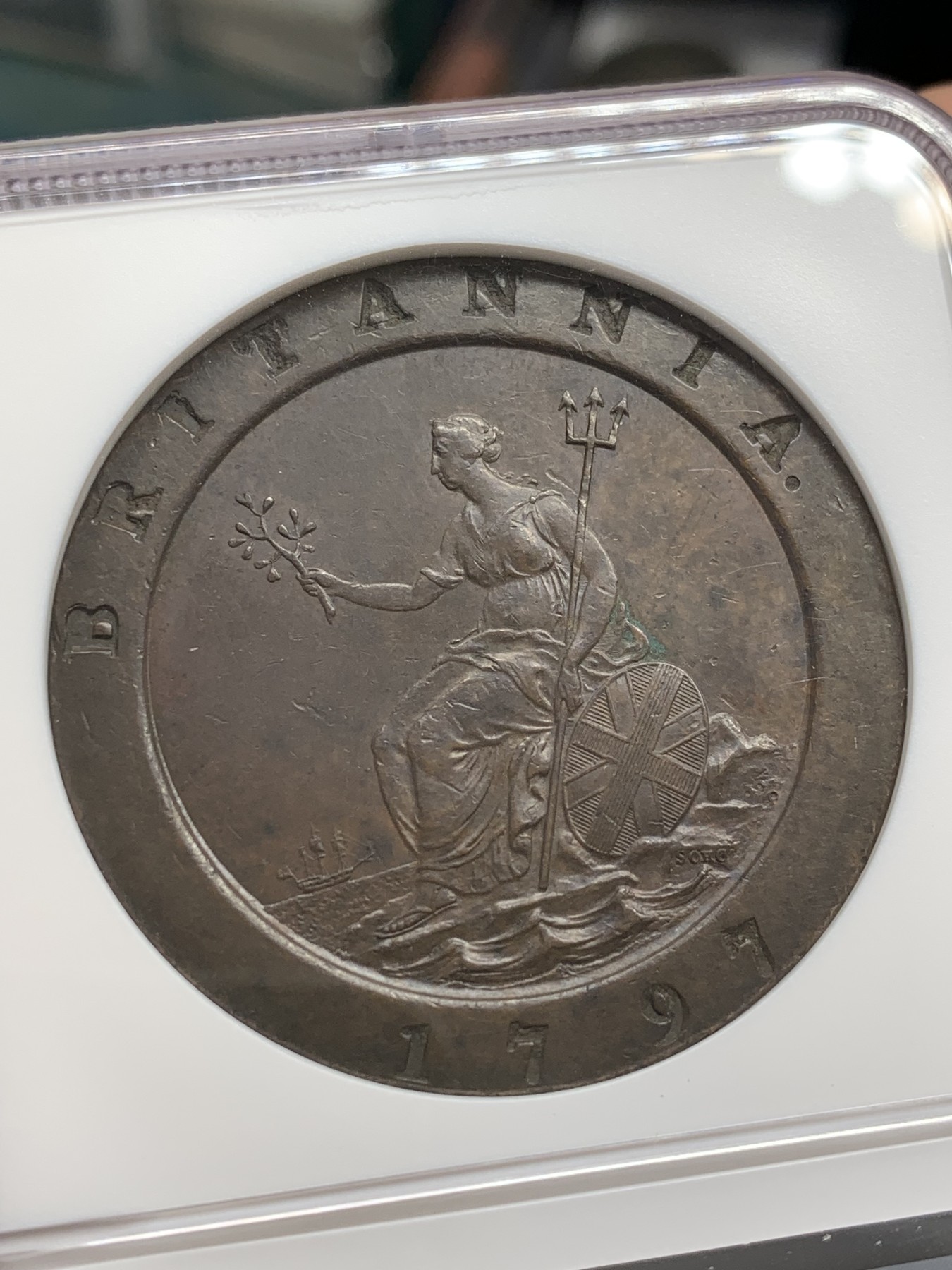 《竞宝斋》第207场-周日，周一 2场 (全场包邮) NGC AU58 英国 1797 车轮2便士大铜币 63分的日本刚成交1.1W 58分性价比高