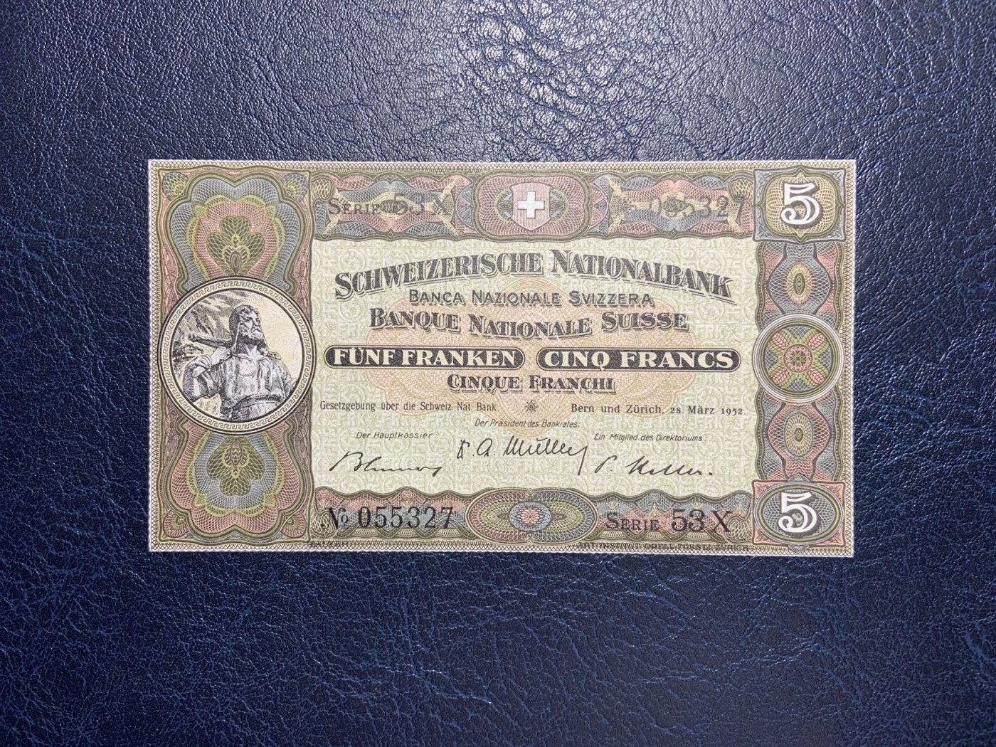 收藏联盟Quantum Auction 第297期拍卖  瑞士1952年5法郎 品相全新UNC 稀少全新 号码无4