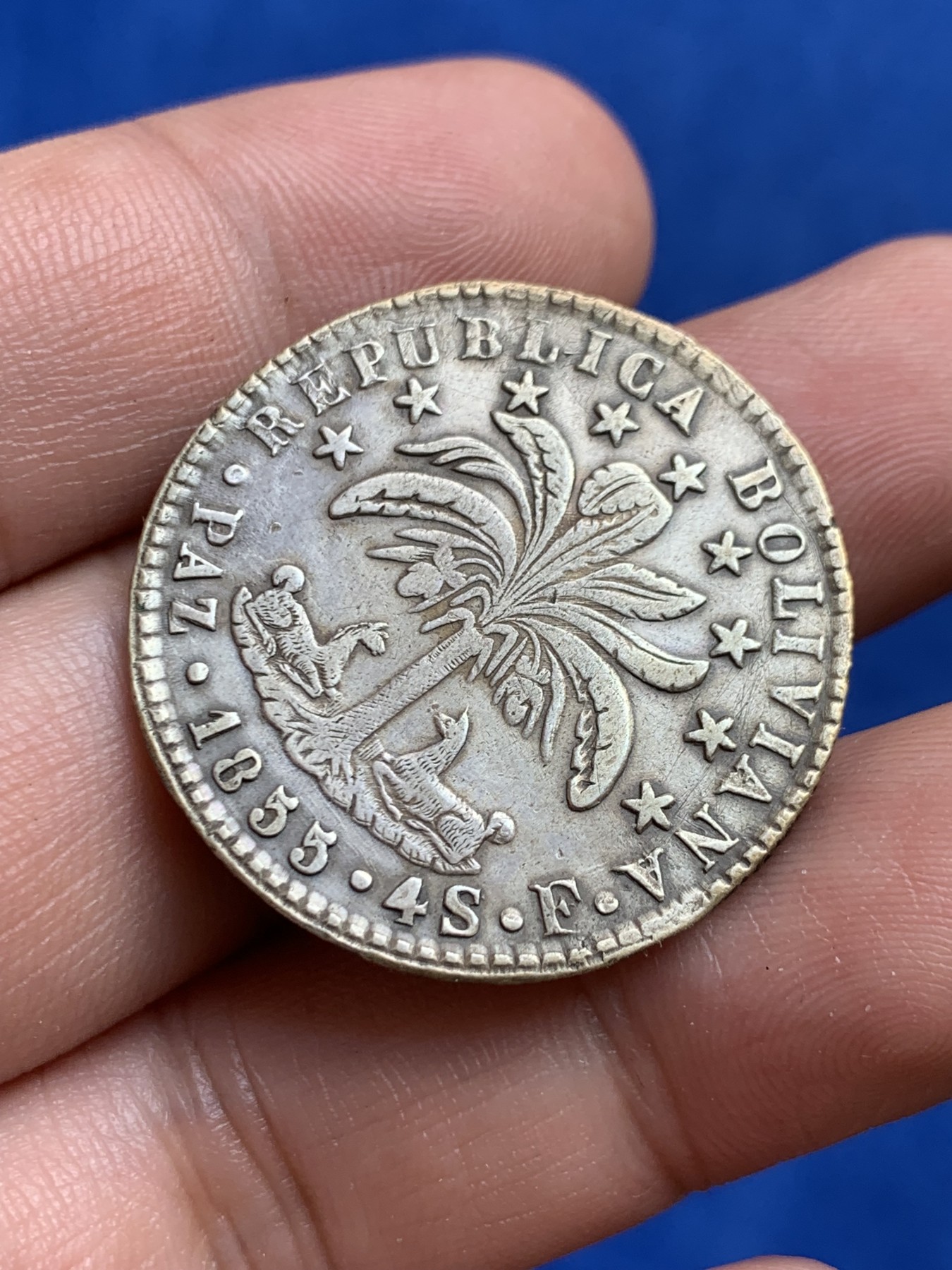 《竞宝斋》第207场-周日，周一 2场 (全场包邮) 1855年玻利维亚4索羊驼银币Au品相少见版本