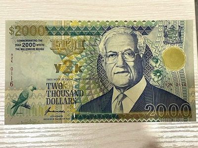 【Blue Auction】✨世界纸币精拍第382期【精】 -  【实钞116小号 倒置号 仅发行2000张】斐济 2000年2000元 全新UNC 超大票幅 设计非常精美 