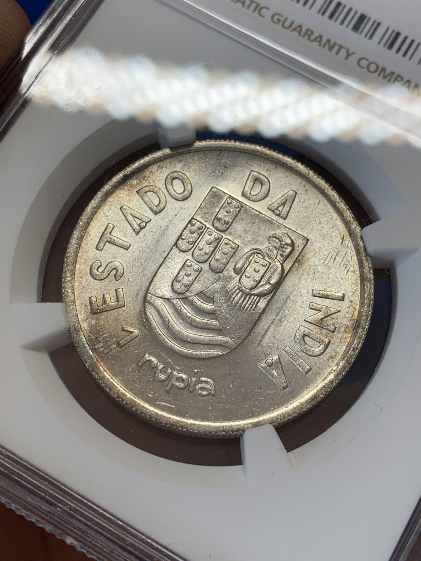 《竞宝斋》第207场-周日，周一 2场 (全场包邮) NGC MS63 葡属印度 1935年 1卢比银币 少见品种