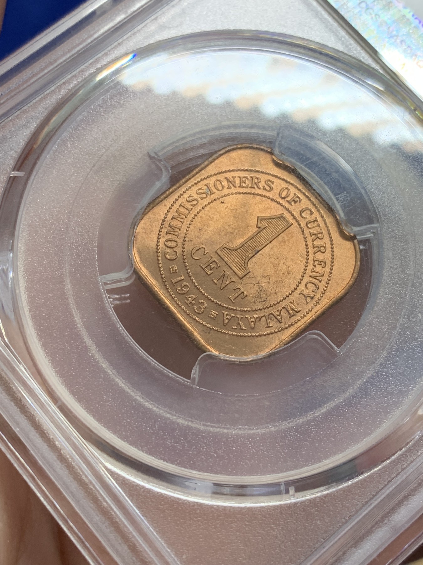 《竞宝斋》第207场-周日，周一 2场 (全场包邮) PCGS-MS66RD 英属马来亚 1943年 1分铜币 乔治六世 冠军分！极品原红铜光！