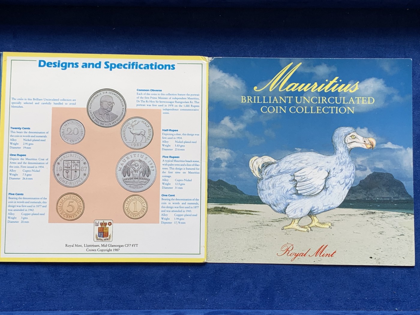 《竞宝斋》第207场-周日，周一 2场 (全场包邮) 毛里求斯1987年清年份官方套币，unc-bu强光好品，产量共5000套！