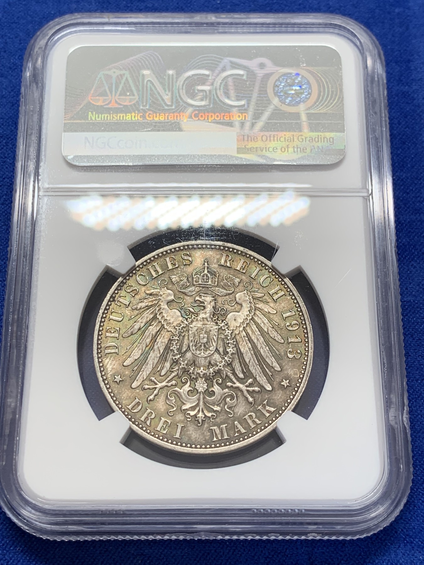 《竞宝斋》第207场-周日，周一 2场 (全场包邮) NGC-MS63 德国1913年萨克森莱比锡战役建功碑3马克银币