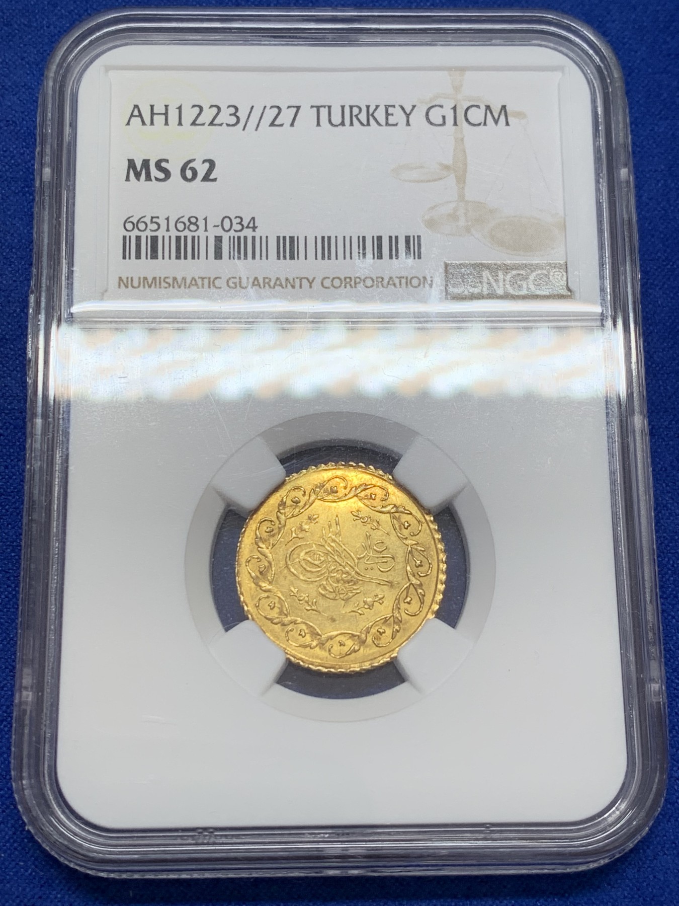 《竞宝斋》第207场-周日，周一 2场 (全场包邮) NGC-MS62 AH1223/27年奥斯曼土耳其小金币 19世纪初期的金币，设计精美，压力十足