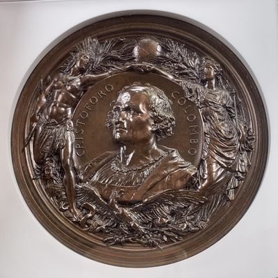 掌中浮雕-藏着的欧洲第008场 - 1892年美国芝加哥世博会纪念哥伦布发现新大陆400周年大铜章，102mm