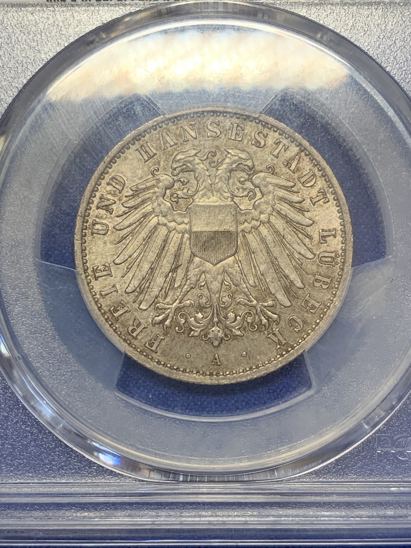 《竞宝斋》第207场-周日，周一 2场 (全场包邮) PCGS MS66 德国1904吕贝克自由市双头鹰2马克银币 高分好包浆