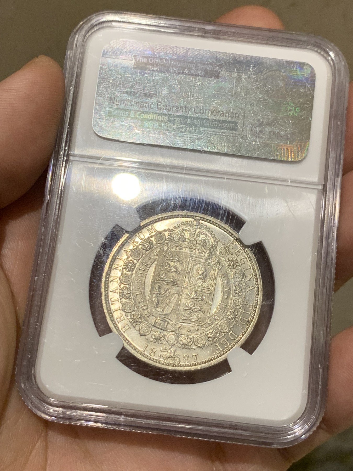 《竞宝斋》第207场-周日，周一 2场 (全场包邮) NGC-MS63 英国1887年维多利亚高冠1/2克朗 半克朗 老盒好转光 实物更好