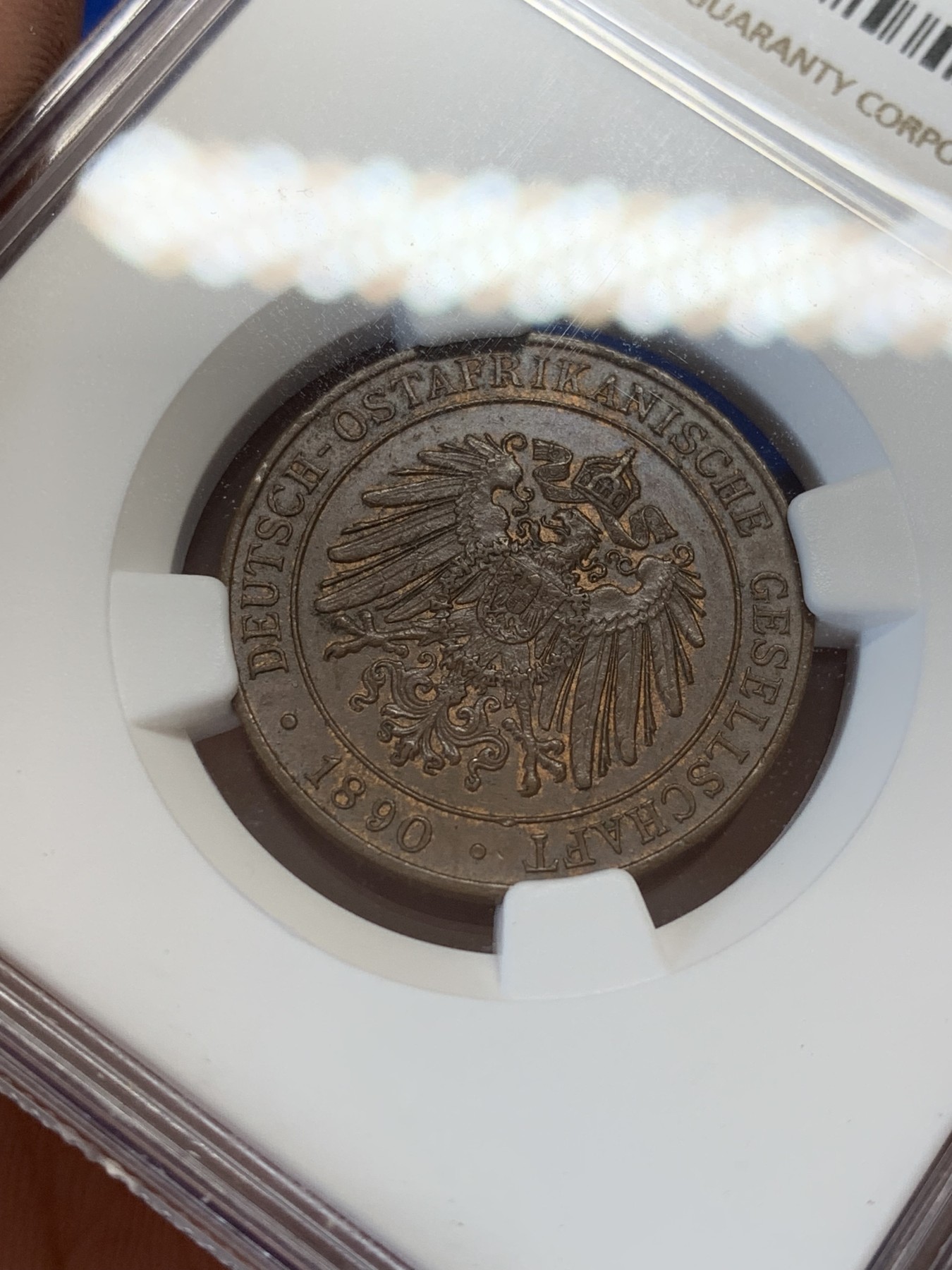 《竞宝斋》第207场-周日，周一 2场 (全场包邮) NGC-MS63德属东非1890年一派沙铜币 两种文化的结合 少见品种