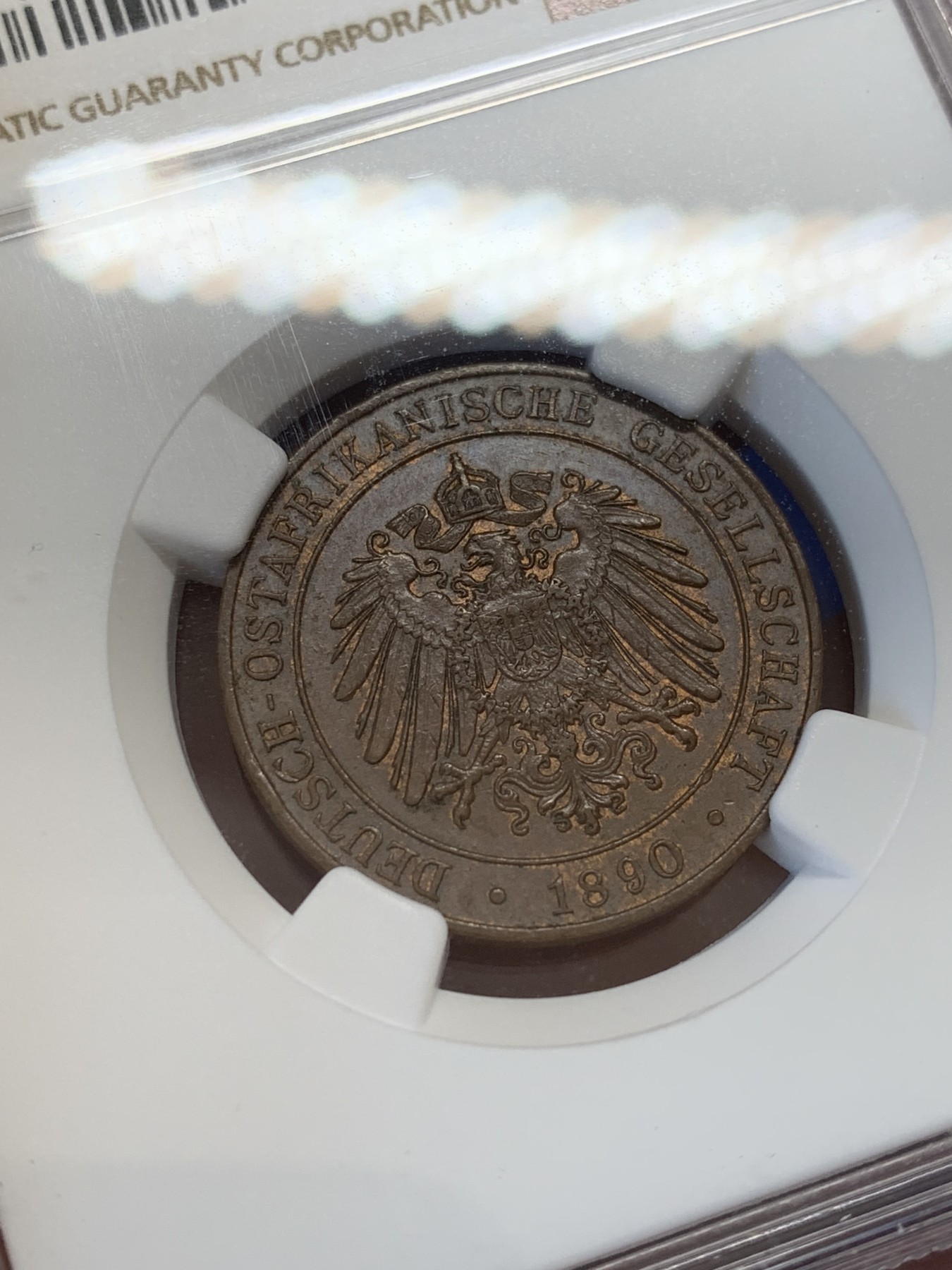 《竞宝斋》第207场-周日，周一 2场 (全场包邮) NGC-MS63德属东非1890年一派沙铜币 两种文化的结合 少见品种