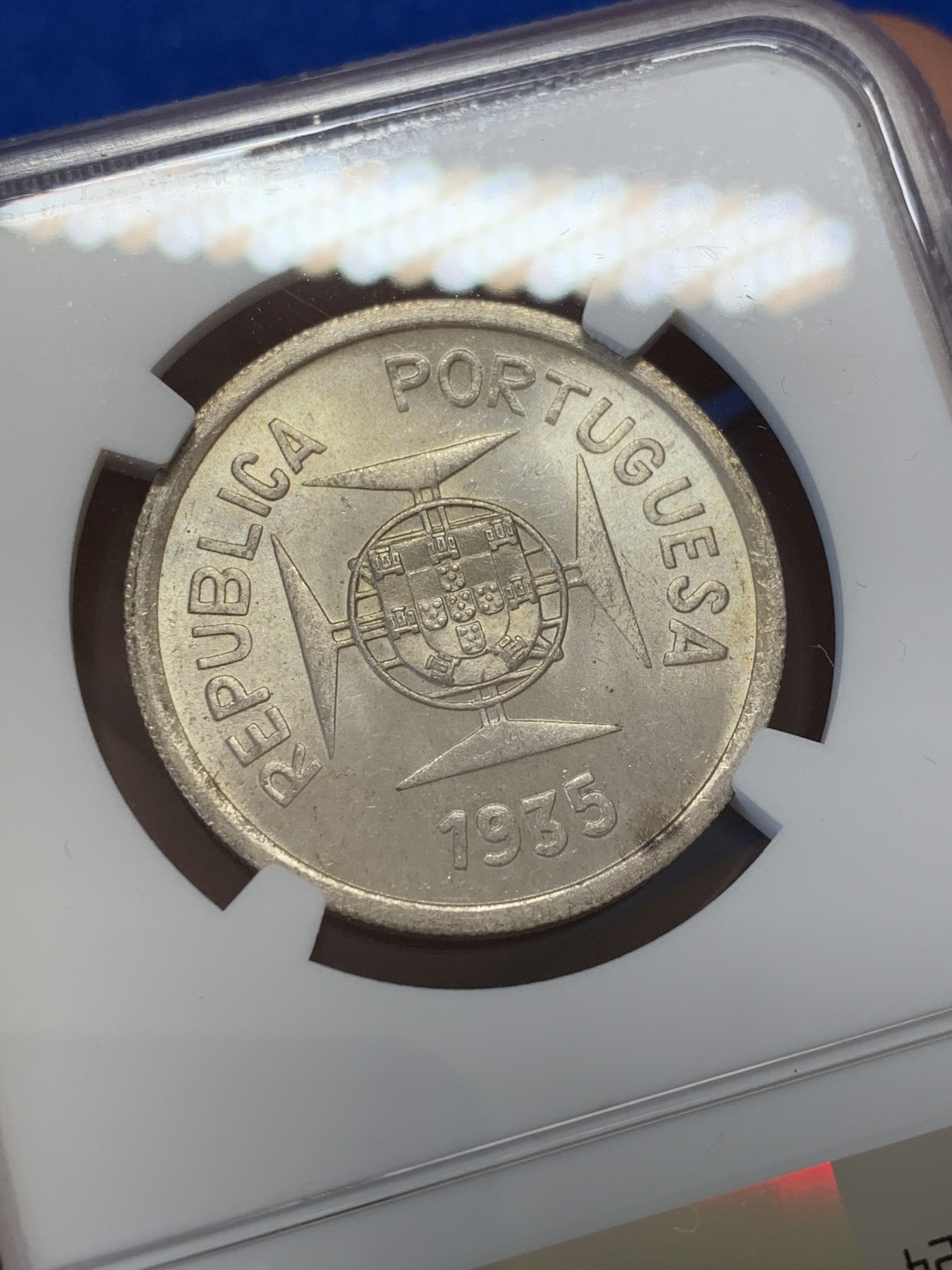 《竞宝斋》第207场-周日，周一 2场 (全场包邮) NGC MS63 葡属印度 1935年 1卢比银币 少见品种